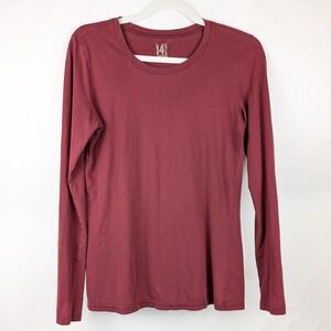 100% Pima Cotton 14th & Union Womens Long Sleeve Shirt‎ Burgundy Minimalist Top